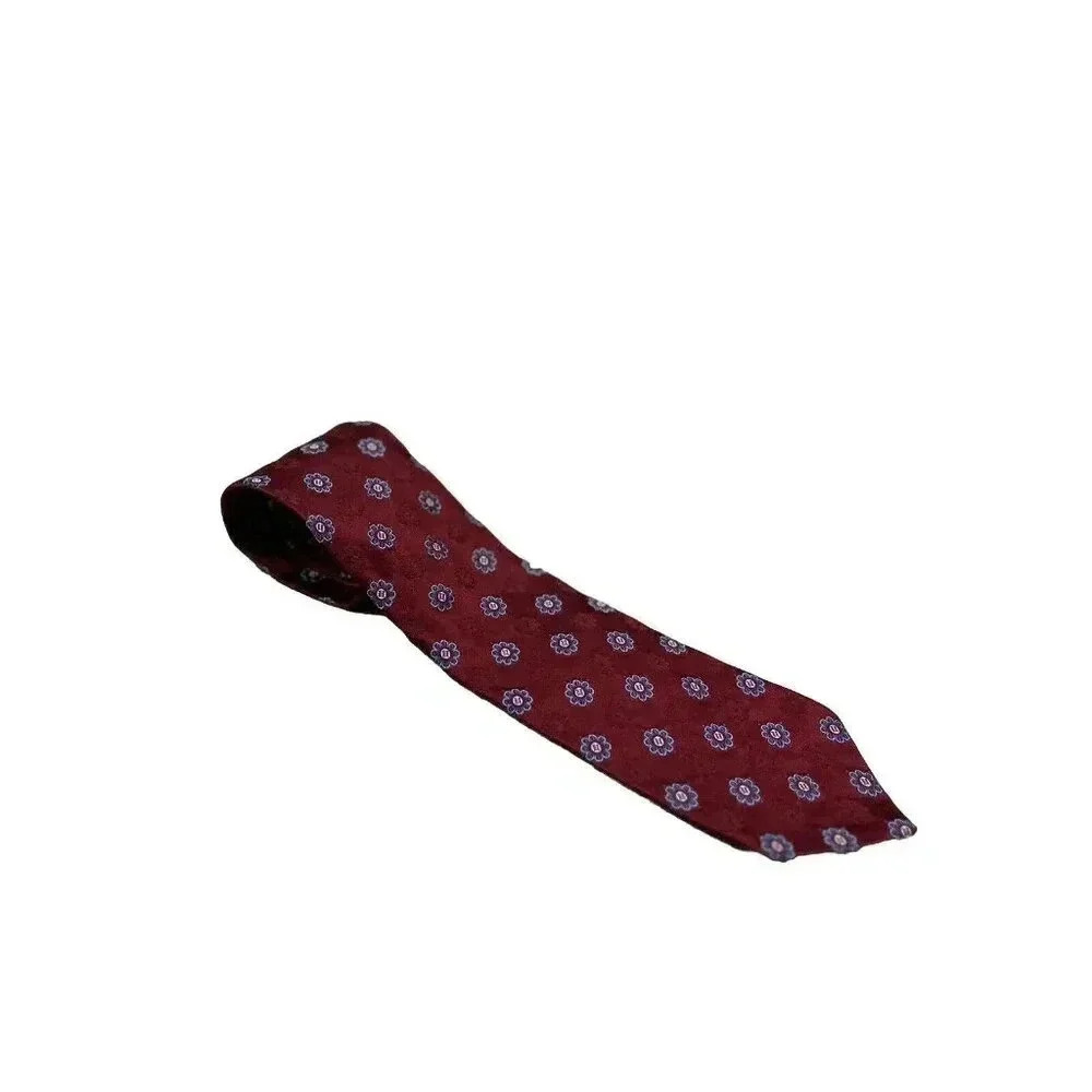 VTG Brooks Brothers 346 Stain Resistant 100% Pure Silk Burgundy Floral